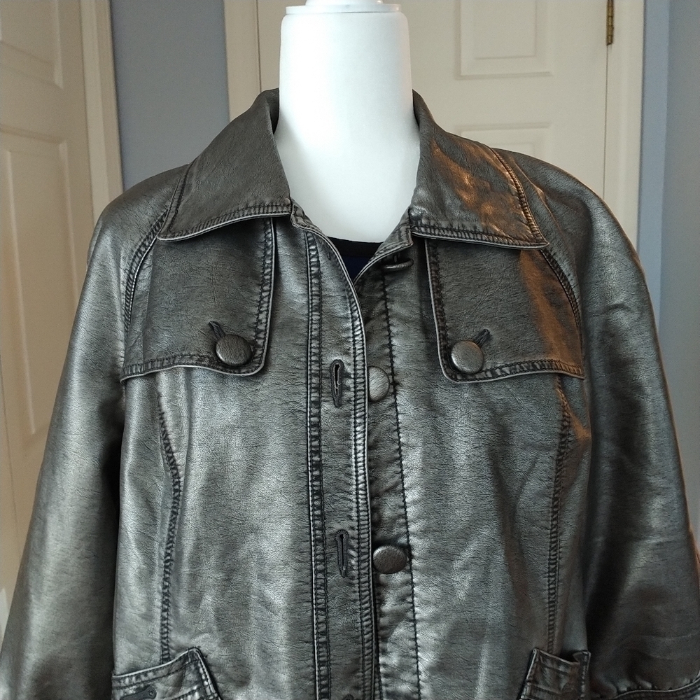 Style & Co Pewter Faux Leather Jacket, PL - Picture 6 of 11